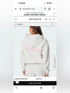 Edikted Light Gray Hoodie with Pink Script Logo